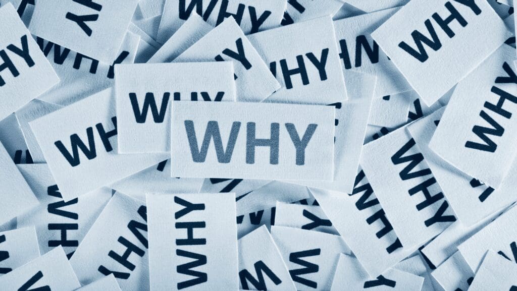 Pieces of paper with the word Why