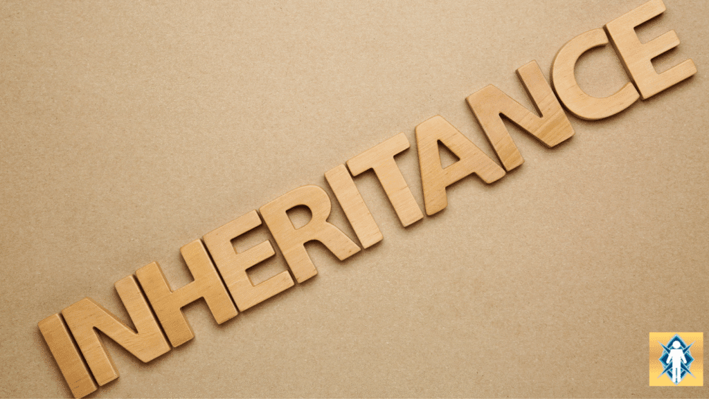 Wooden letters spelling 'Inheritance' on brown background.