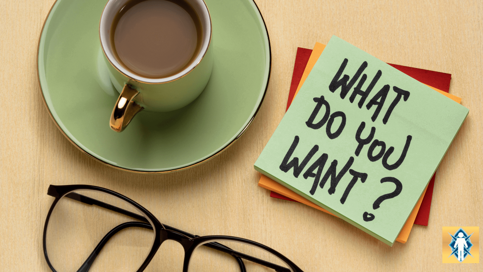 Coffee, glasses, note with "What Do You Want?