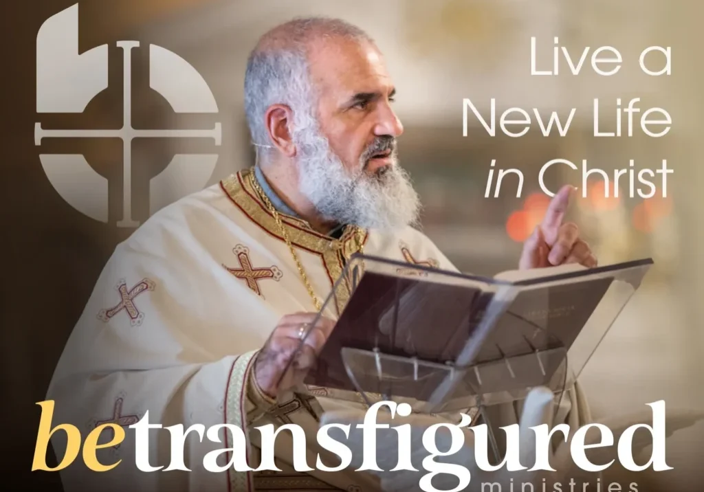 Priest speaking with text "Live a New Life.